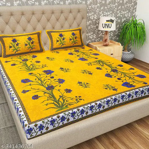 Jaipuri cotton double bedshet combo pack with floral prints, ideal for summer adult use, 104 thread count, 2 queen size