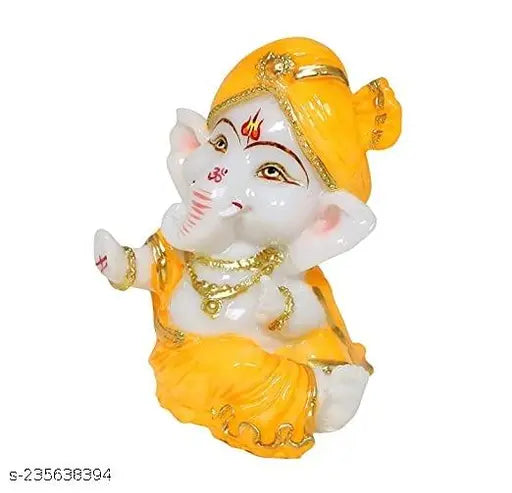 Yellow Poly Marble Mini Ganesha Statue for Car Dashboard - Detailed Craftsmanship, Perfect Fengshui Gift
