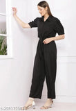 Trendy crepe, short-sleeved Indian jumpsuits with shirts, solid color partywear for women