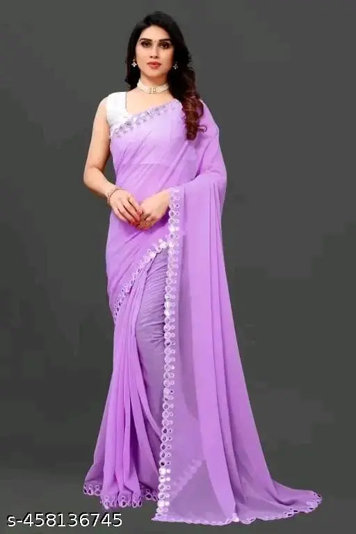 Purple georgette cut work saree