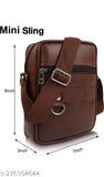 Brown synthetic vegan leather casual trendy men's and women's crossbody sling bag