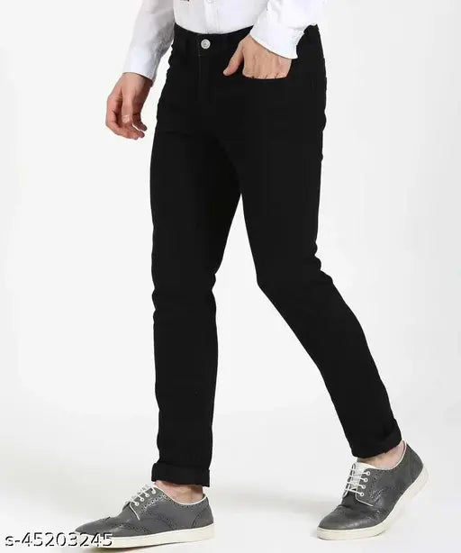 Creatywitty men's regular black denim slim-fit jeans, size 28/30/32 for a stylish fit