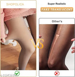 Warm, fleece-lined cotton blend opaque tights by QRAFTINK® - free size, high waist winter wear