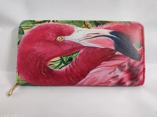 Girls printed clutch purse with flamingo design