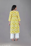 Yellow floral digital print rayon kurti with palazzo, vibrant ensemble for women's occasions