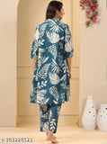 Green cotton Pimu night suit for women, printed pattern pyjamas set on hanger