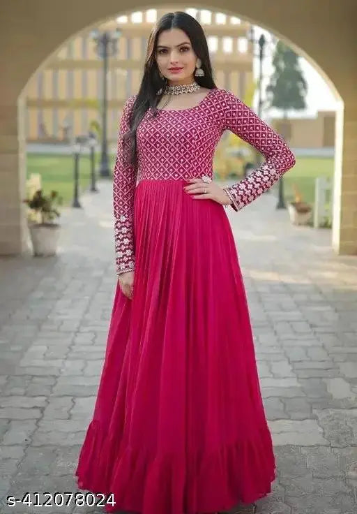Embroidered Georgette sequin Anarkali gown, full flare design with long sleeves, Indian wedding attire for XS-XXL