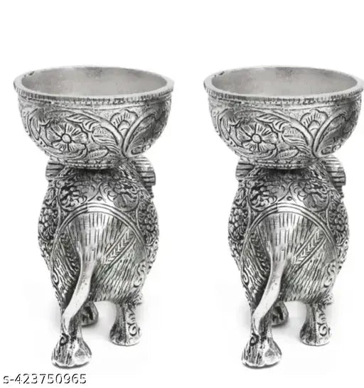 Golden metal elephant dry fruit bowl set, intricately designed home decor showpiece from VK COLLECTION (13cm x 13cm x 9cm, 2 pieces)