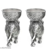 Golden metal elephant dry fruit bowl set, intricately designed home decor showpiece from VK COLLECTION (13cm x 13cm x 9cm, 2 pieces)