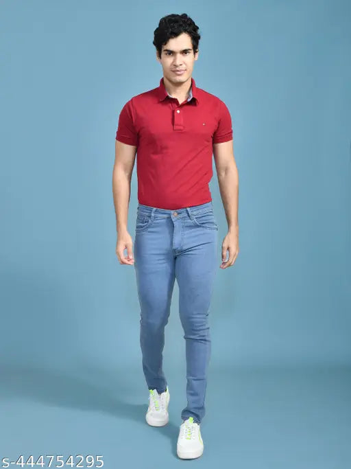 Elegant denim jeans for men, solid navy color, various sizes available (28-42 waist, 36-50 in hip)