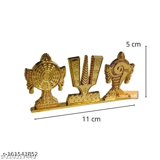 Metal Tirupati Balaji Shankh Chakra Namah decor, zinc with golden finish, religious home or office showpiece (8x1.5x4 cm)