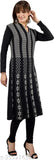 Black and white printed wool women's long kurta