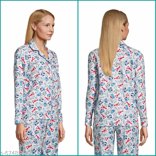 XXL long-sleeve cotton flannel pajamas, printed design, lightweight & cozy, two side pockets, high quality, made in India