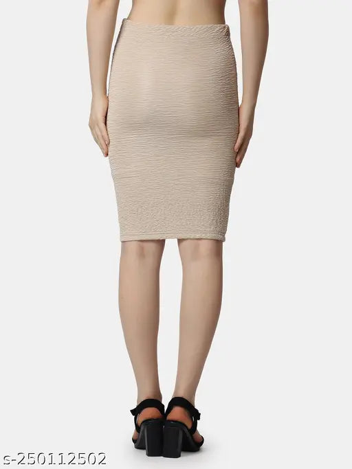 Polyester solid pencil cream skirt for women, size 26/28/30/32/34. Indian-made fashion essential