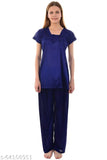 Purple and royal blue satin Senslife Women's Combo Night Suit/Top Payjama Set, perfect for bedroom or special nights