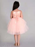 Peach net embellished party dress for kids, aged 1-4 years, India origin