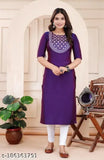 Art Silk wine-purple A-line kurta for women, three-quarter sleeves, knee length (46 inch), round neck