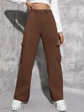 Brown denim cargo pants with wide legs