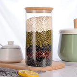 Glass and wood kitchen storage jar set, with bamboo lid