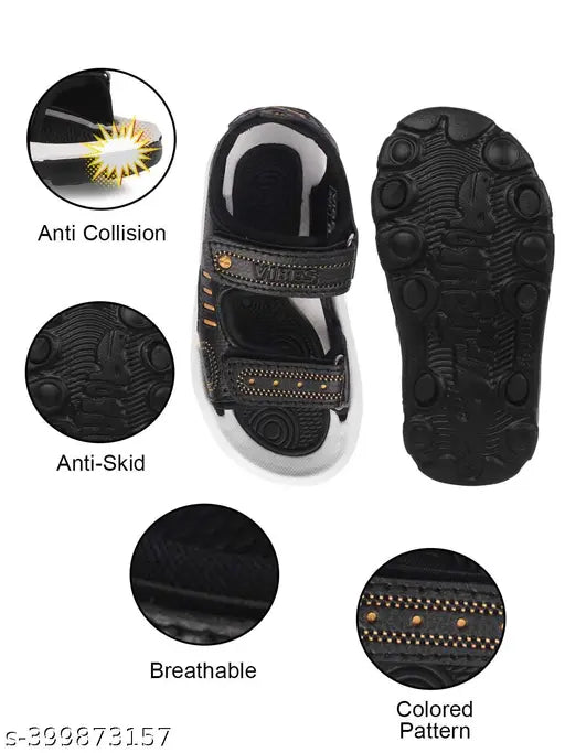 Black printed boys casual fashion sandals with velcro closure