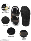 Black printed boys casual fashion sandals with velcro closure