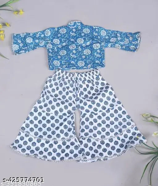 Cotton floral printed top & sharara set for kids, multi-colored partywear for girls events, 12-5 years, AHAAN FASHIONS