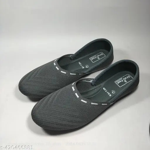 Grey mesh sole Punjabi juti for women, slip-on PVC footwear, India origin, size IND-5 to IND-9