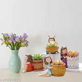 Resin basket-girl succulent planters (set of 4), whimsical multi-colored pots for indoor/outdoor decorative use