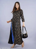 Rayon flared print A-line kurti, three-quarter sleeves, trendy Indian fashion for women - S: bust size 36in, M: bust size 38in, L: bust size 40in, XL: bust size 42in, XXL: bust size 44in