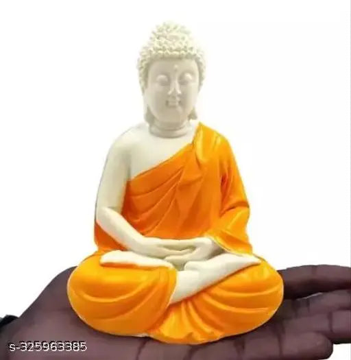 Orange resin meditating Buddha figure, 55 inches tall, for home decor and gifts