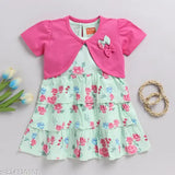 Cotton Snuggly Monkey Girls floral print frock with shrug for 6-18 month girls, vibrant floral design with layered shrug, perfect for special occasions