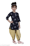 Navy Blue Designer Checked Patiala Suit for Girls, Hariyal Creation - Cotton Silk anarkali style with short sleeves, part of kids party/casual wear collection. Available in sizes 3-4 Years, 4-5 Years, 5-6 Years, 6-7 Years, 7-8 Years, and 8-9 Years. Made in India