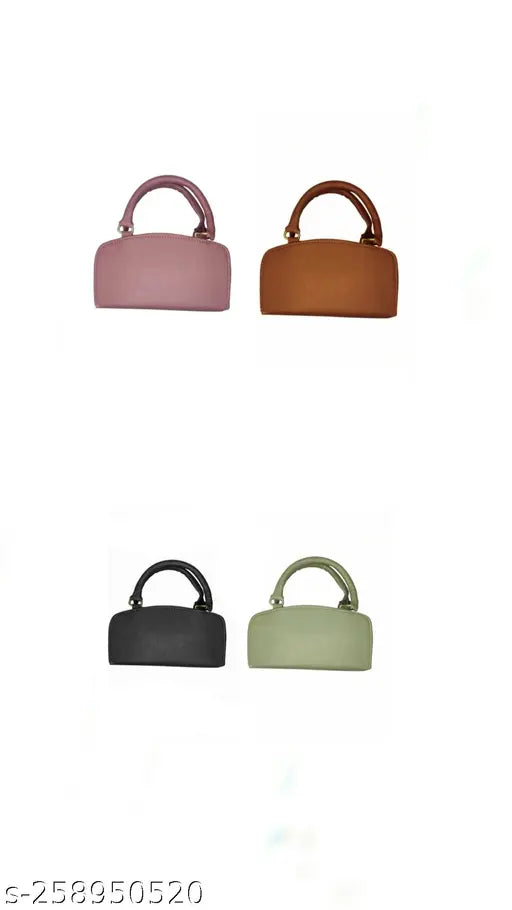 This is a set of four stylish casual clutches with trendy women designs, suitable for party wear. They are made of faux leather and have two pockets