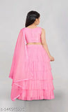 Kids Ruffle Lahenga Choli set, semi-stitched satin and net with embroidered and ruffled patterns for party wear, suitable for ages 5-16 years