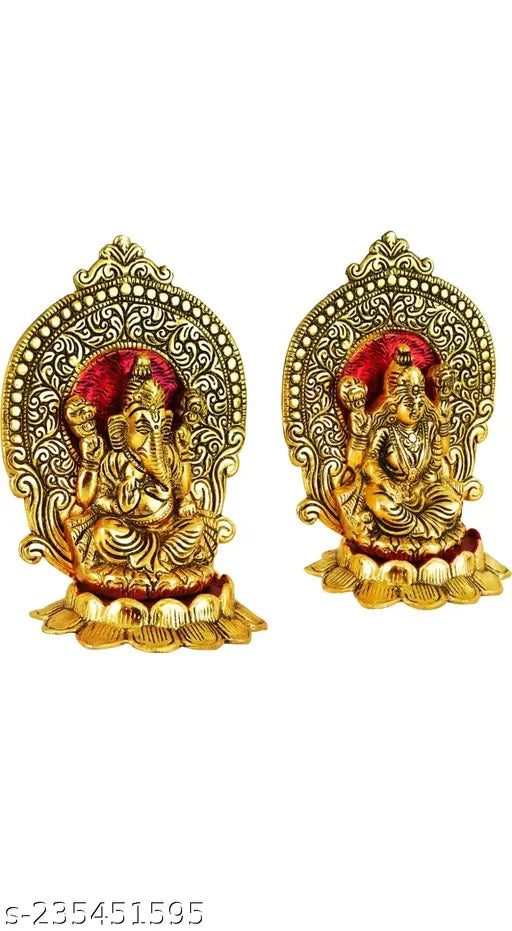 Metal Ganesh Laxmi on red flower idol set, 13x9x15cm from India