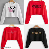 Women's Cotton Blend Printed T-Shirt Pack (4), long sleeves, red, white & black