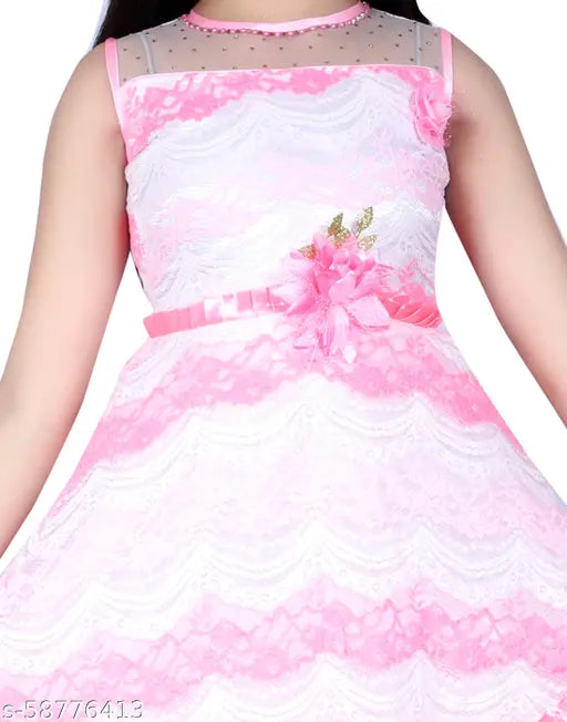 Pink net sleeveless festive gown dress for girls by Errish Kids, perfect for special occasions