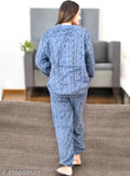 Fuzzy blue fleece pajama set, woolen, trendy, girls' and women's nightwear, warm for cold nights