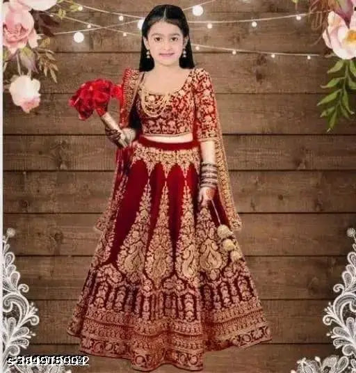 Indian velvet embroidered LENGHA CHOLI with tissue sleeve for kids (ages 0-13)