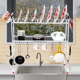 Stainless steel over-sink dish drainer rack, space-saving kitchen organizer, ideal for plate cutting and storage