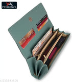 Green artificial leather clutch hand wallet purse with phone pocket, multiple card slots