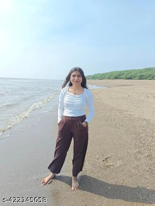 Brown polyester blend women's trousers