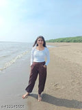 Brown polyester blend women's trousers