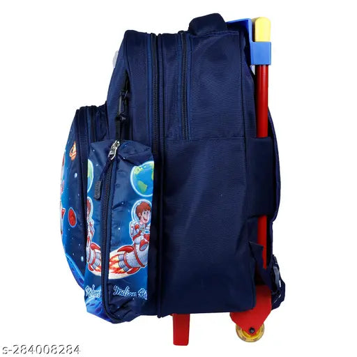 Blue waterproof polyester Indian Riders Space Boy Kids Bag, 20L, 16 inches. Durable backpack for schoolwork with adjustable straps and pencilbox, trendy design for toddlers aged 2-8