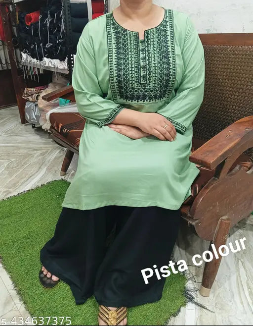 Women's Plus size embroidery sequence plazzo set with one side pocket, rayon fabric in various sizes from 4XL to 7XL, Indian origin