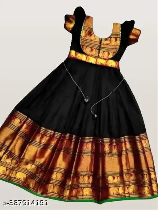 Solid silk traditional gown for girls, maxi full length with zari buttis and banarasi stitching, suitable for weddings and special occasions