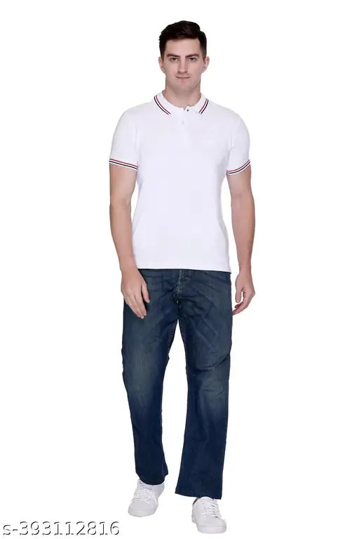 Cotton solid polo t-shirt for men, short sleeves, solid pattern. M size (chest 40 in, length 27 in)