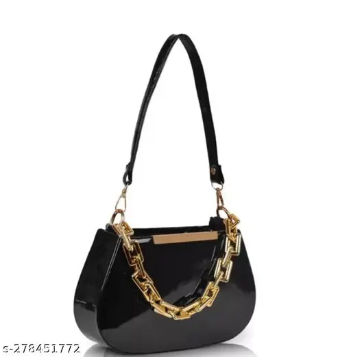 Black shoulder slingbag with chains and large round handles