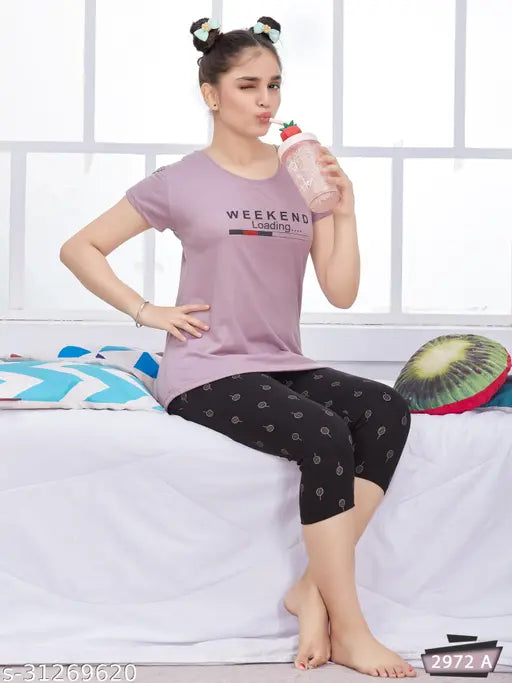Printed cotton women's capri nightsuit, stylish and comfortable for 9-16 year old girls