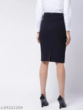 Women's black cotton blend solid pencil skirt, size 30/32, India-made fashion